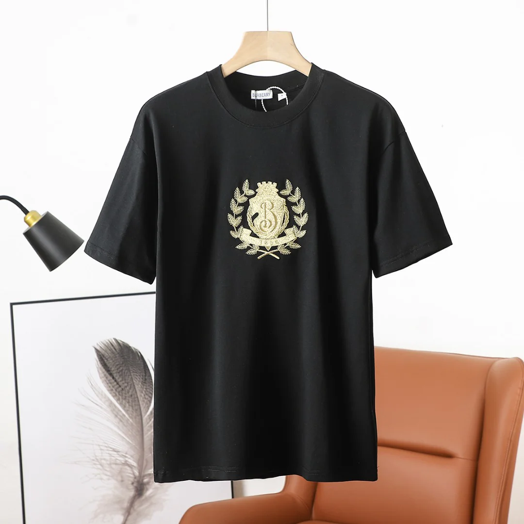Burberry Black Embroidered Crest T-Shirts