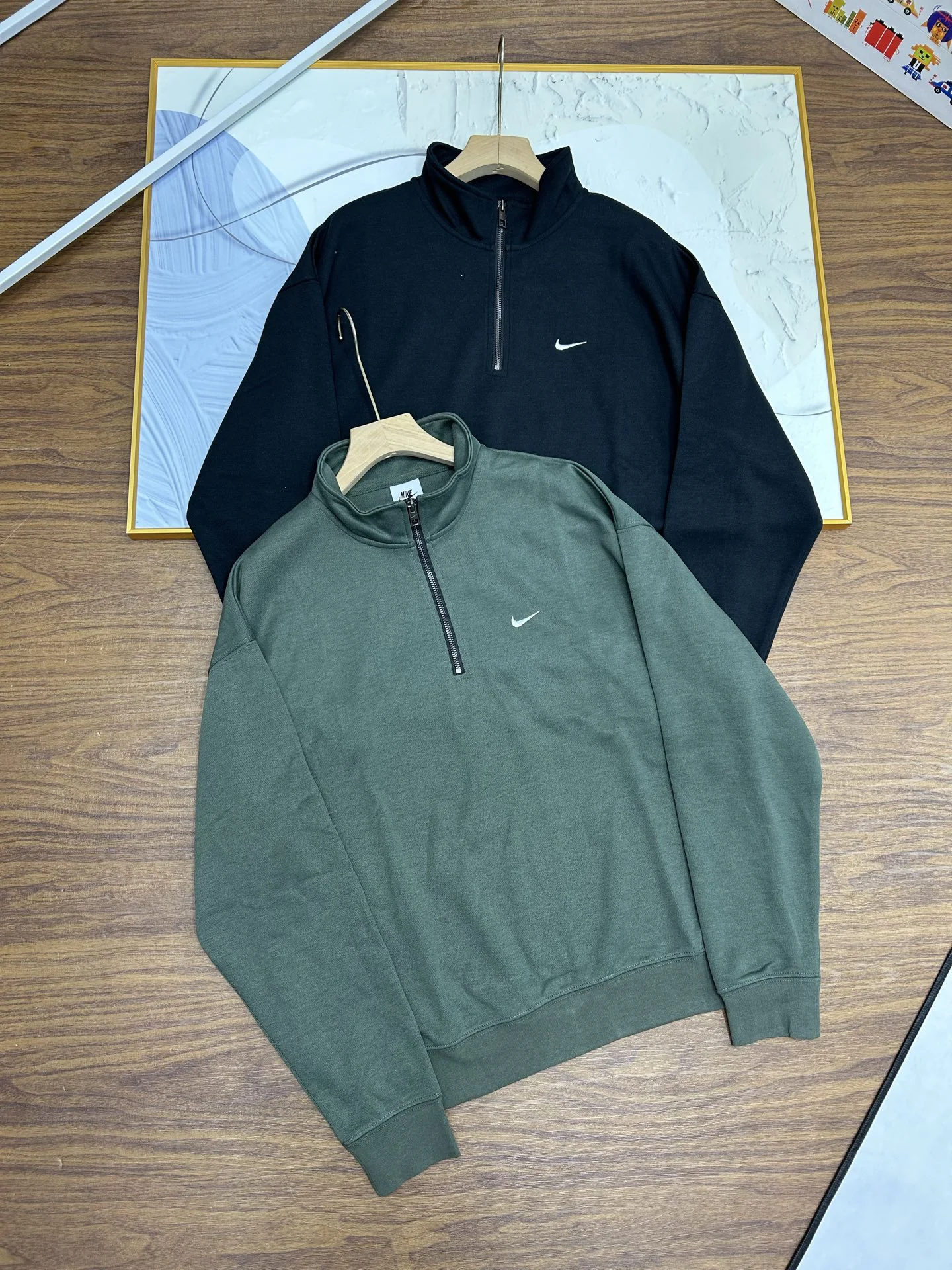 Nike Fleece Pullover Black/Olive Green Hoodies