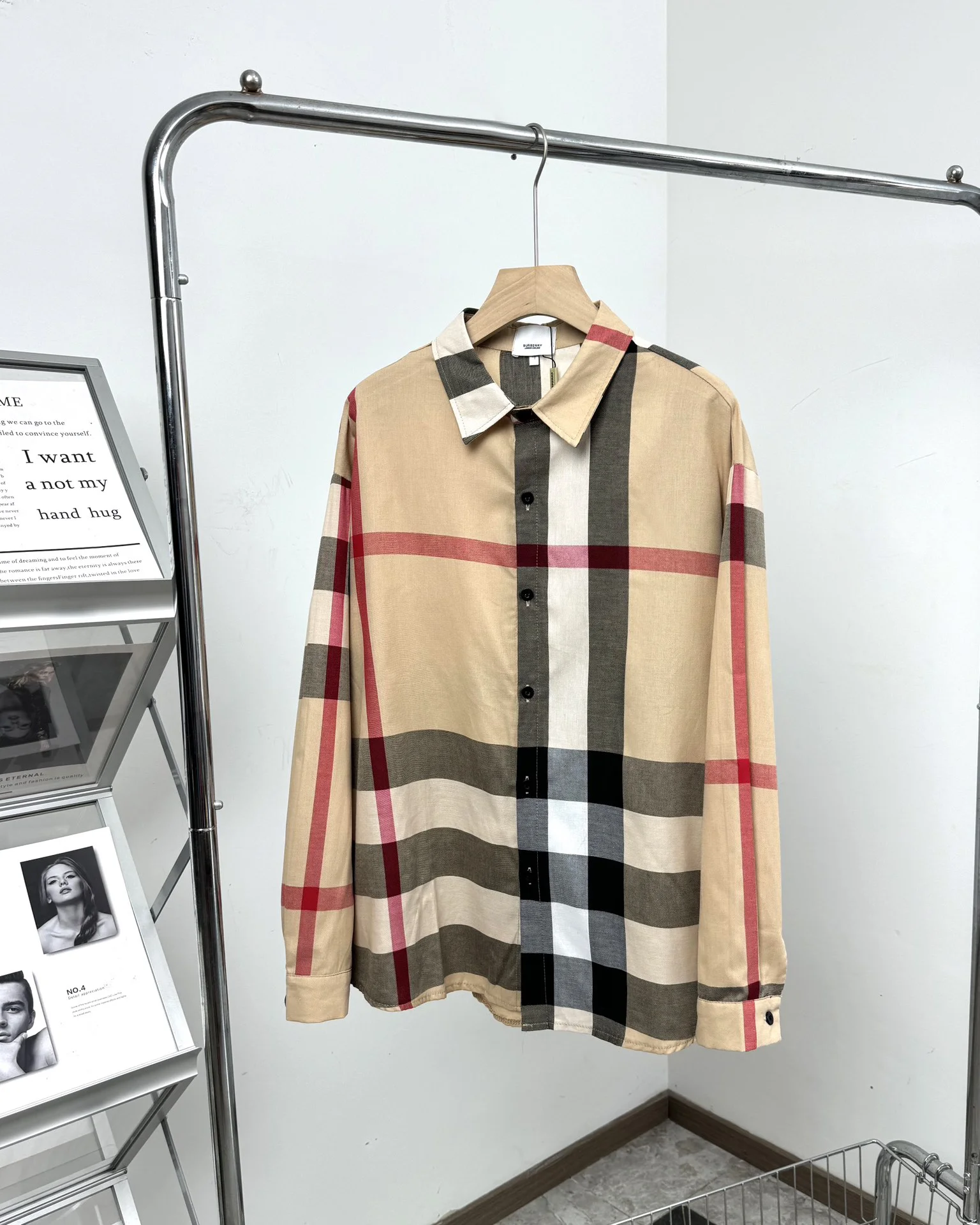 Burberry Long Sleeve Shirt Beige Plaid Shirts