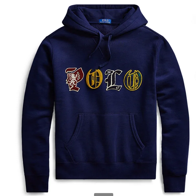 POLO Navy Hoodie with Embroidered POLO Lettering & Kangaroo Pocket