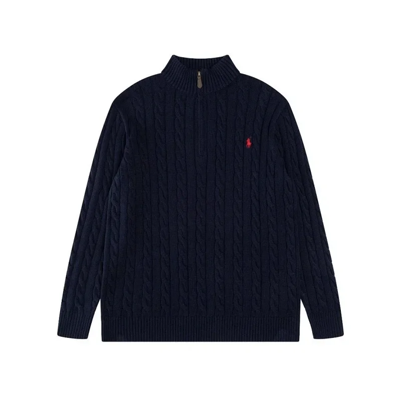 Ralph Lauren Polo Navy Cable - Knit Quarter - Zip Sweater with Red Pony Logo