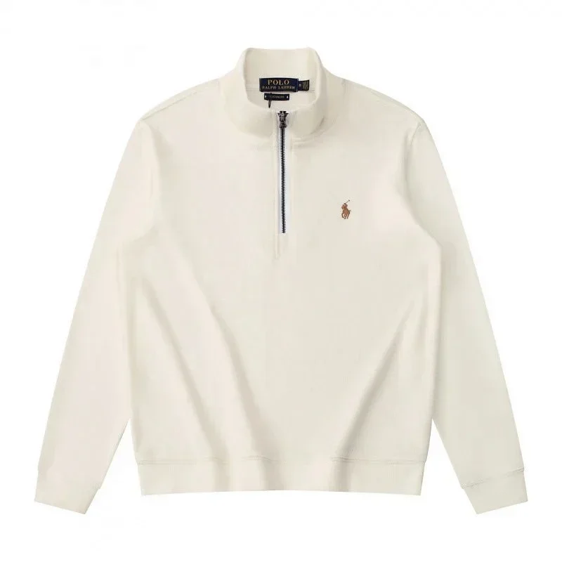 POLO White Half - Zip Mock Neck Sweatshirt with Pony Logo