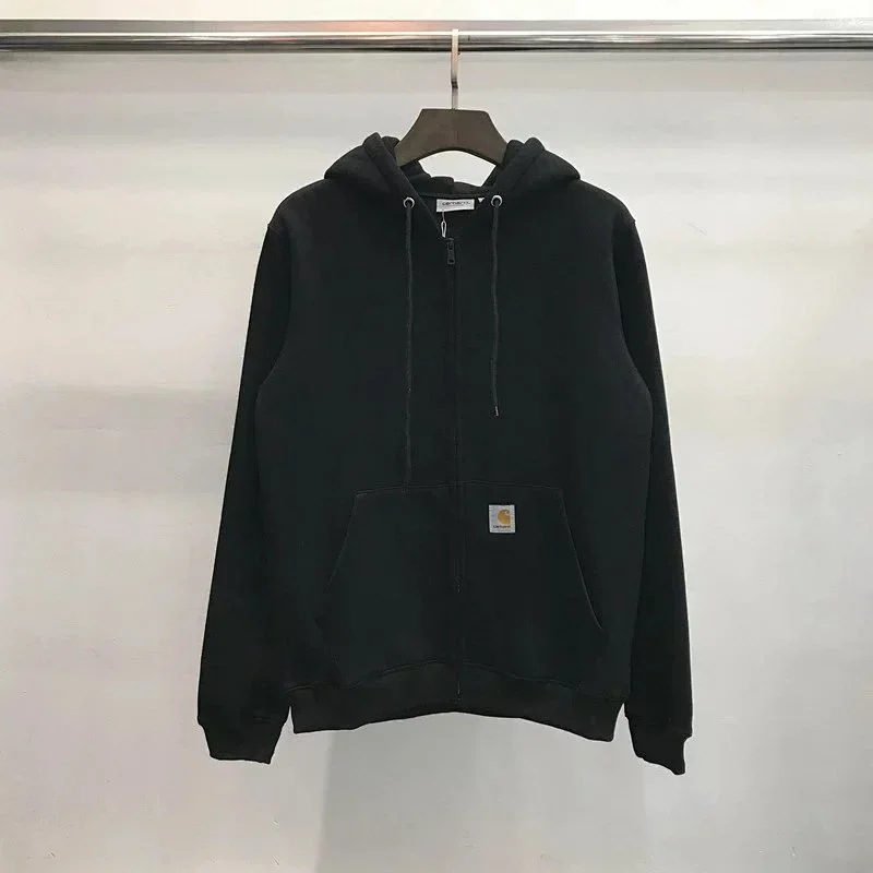 Carhartt Black Hooded Zipped Sweatshirt with Pocket & Logo Patch
