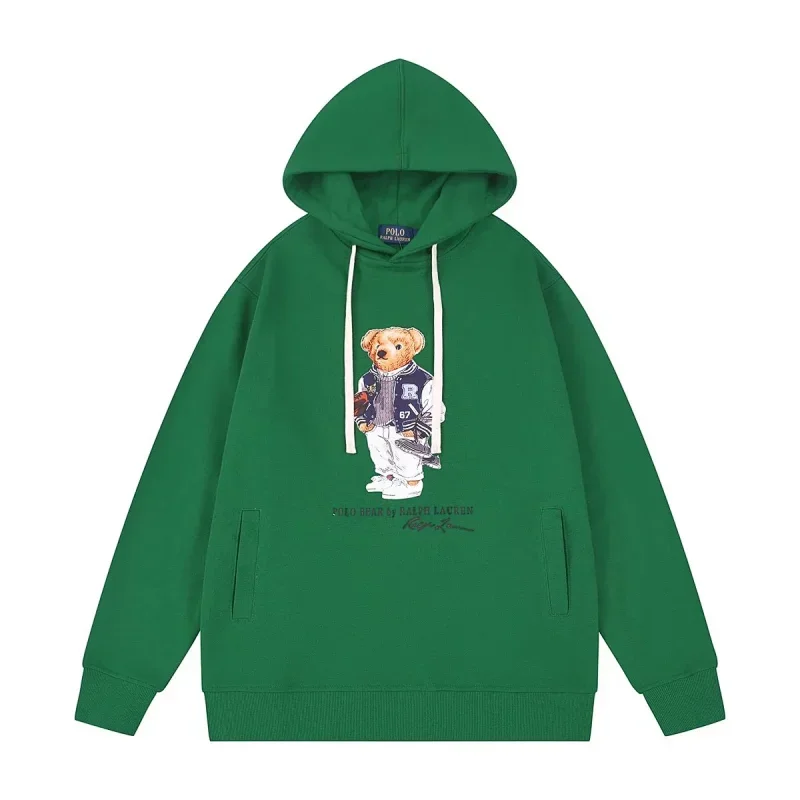 POLO Green Hoodie with Bear Graphic, Drawstrings & Pockets