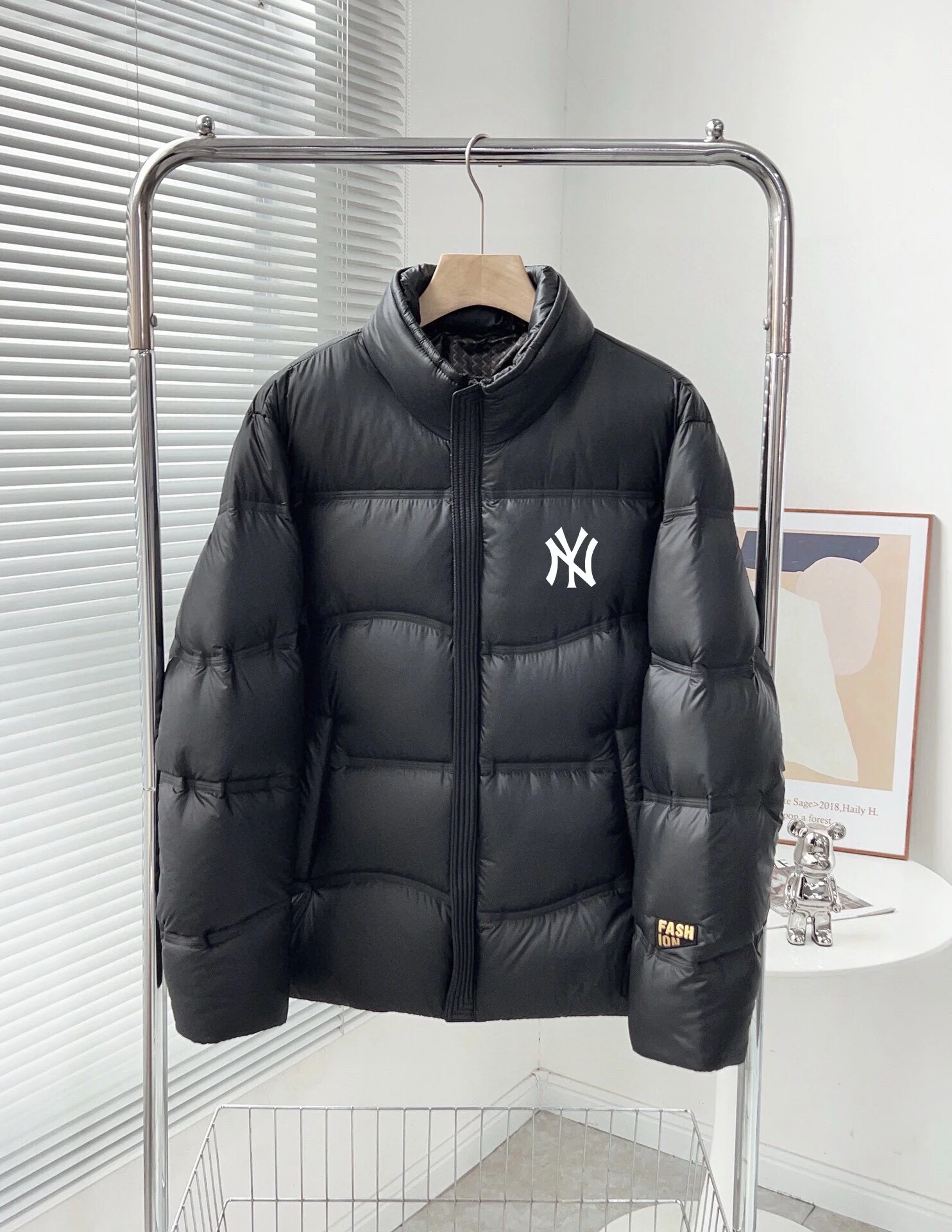 MLB Yankees Black Winter Soft Shiny Leather Couple's Down Coat