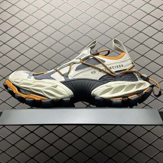 Balenciaga Outdoor Sneakers (White/Gray/Orange Accents, Thick Sole, Adjustable Laces)