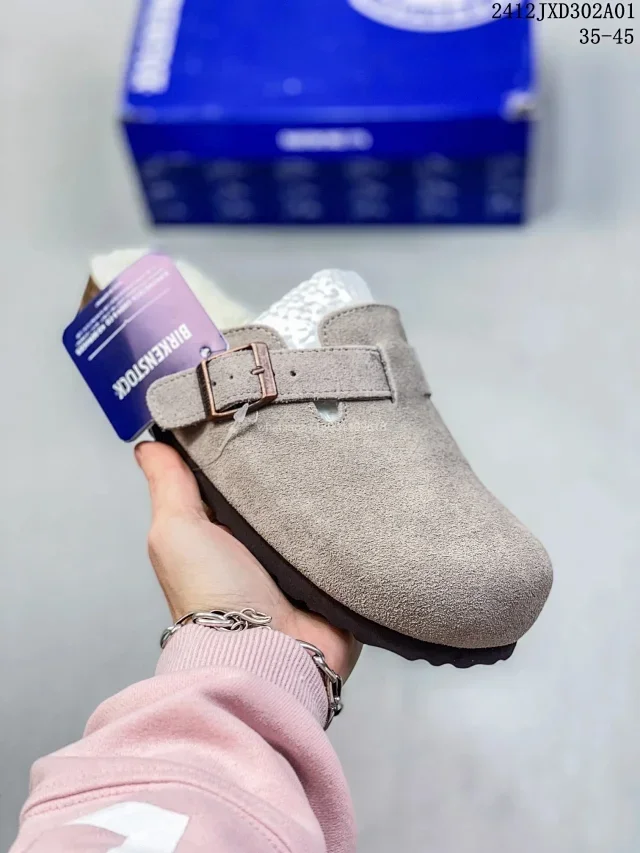 BIRKENSTOCK Beige Suede Clog (Buckle, Shearling Lining, Model 2412JXD302A01, Sizes 35-45)