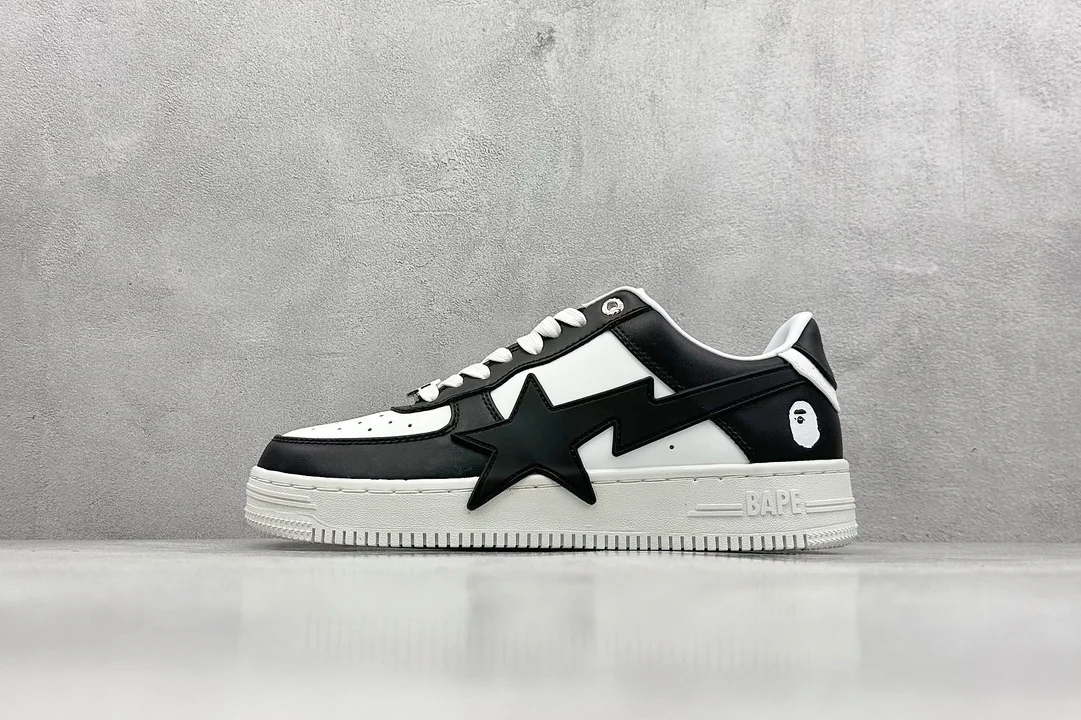 Bape Black Leather Low-Top Sneakers
