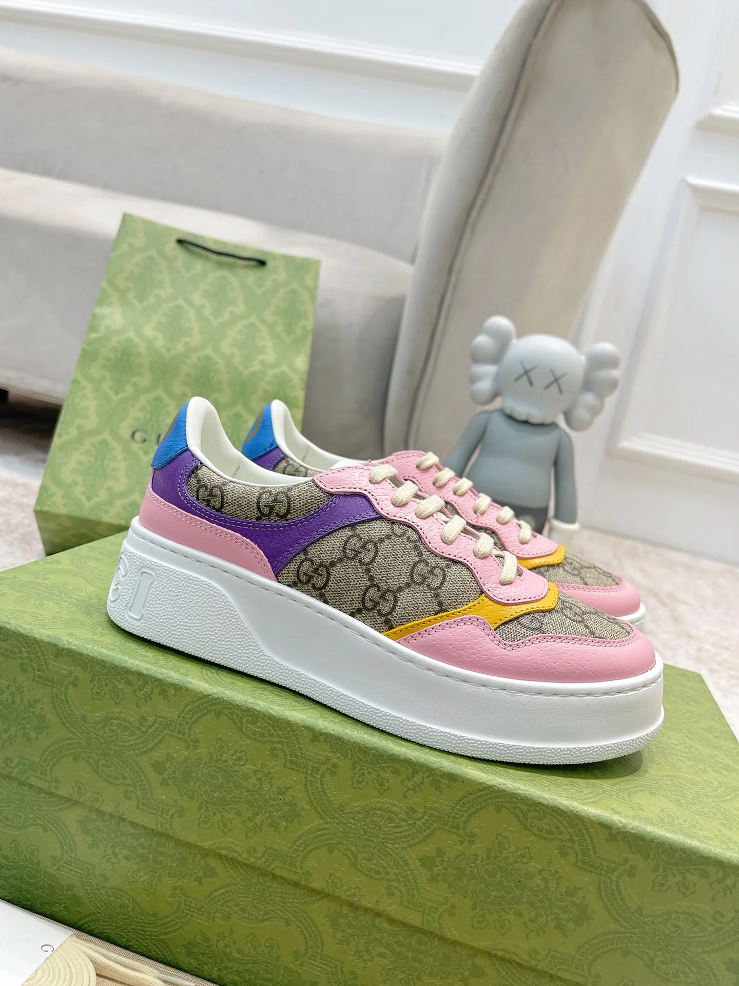Gucci GG Biscuit Shoes Canvas Sneakers Women's Multicolore