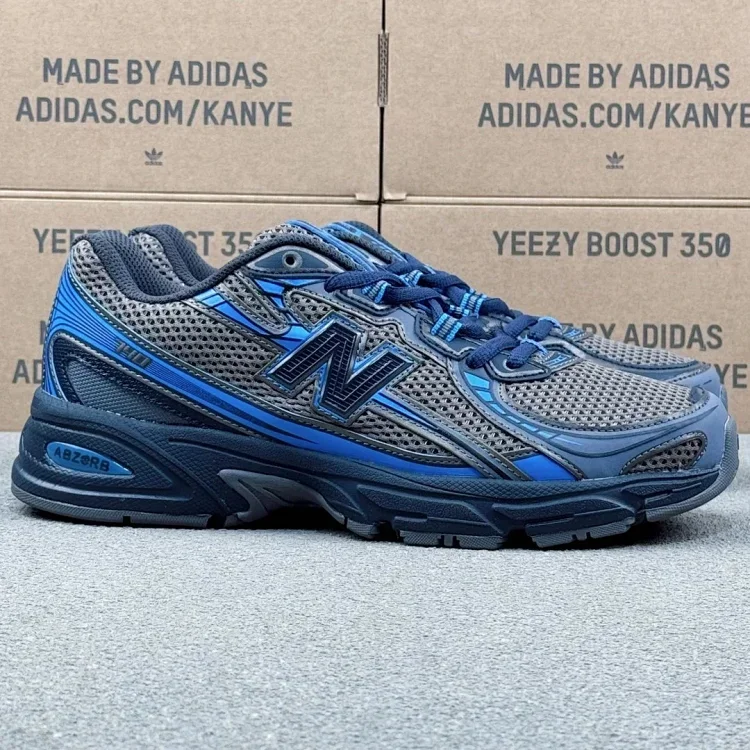 New Balance 1110 Athletic Shoes (Gray & Blue Mesh, Blue Laces, Dark Blue Sole)