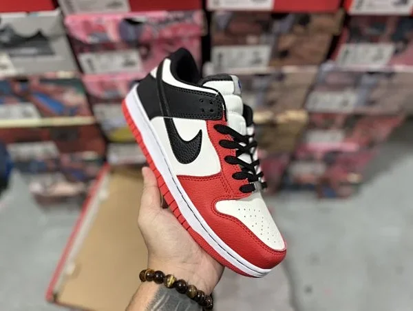 Nike Color-Block Lace-Up Sneakers (Red/Black/White, Swoosh)