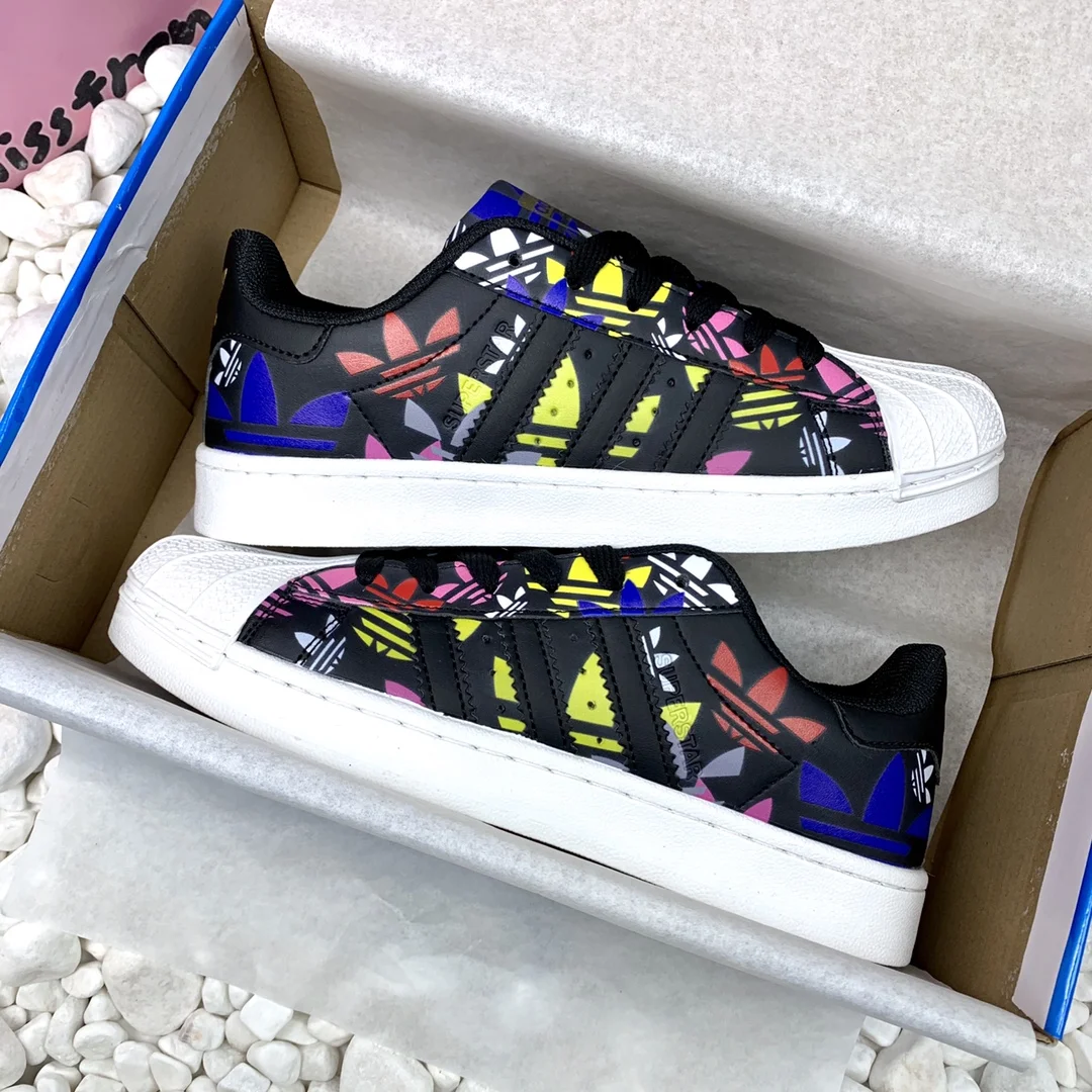 Adidas Superstar Black & Colorful Shell-Toe Shoes