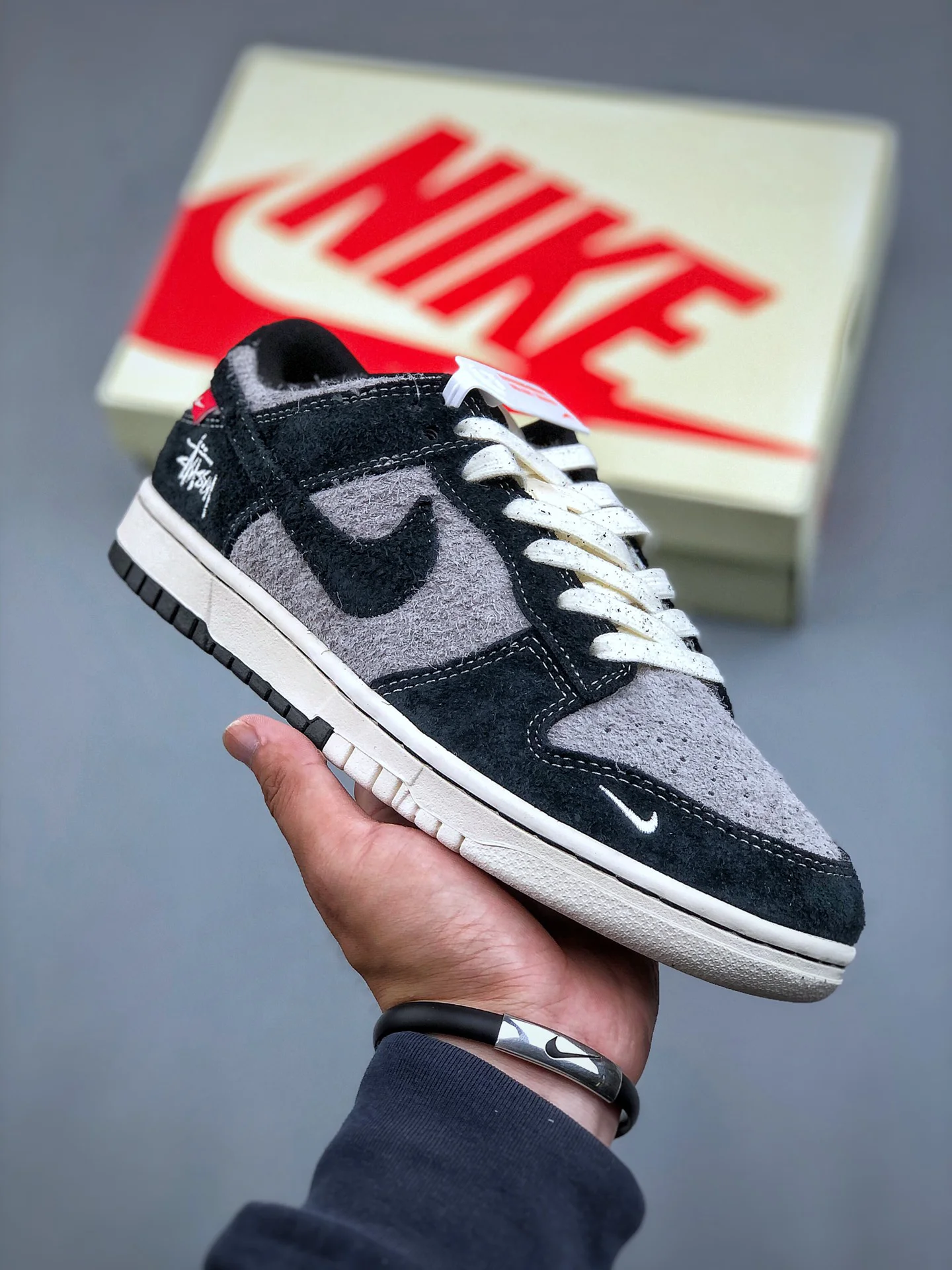 Nike SB Dunk Low x Stussy Grey-Black Hook High-End Shoes