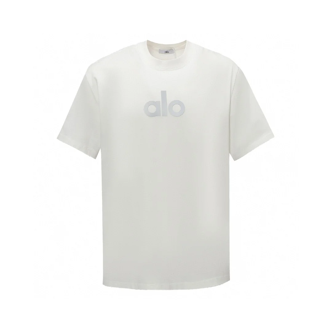 Alo 25ss White Loose T-Shirt Gray Fluorescent Chest Print