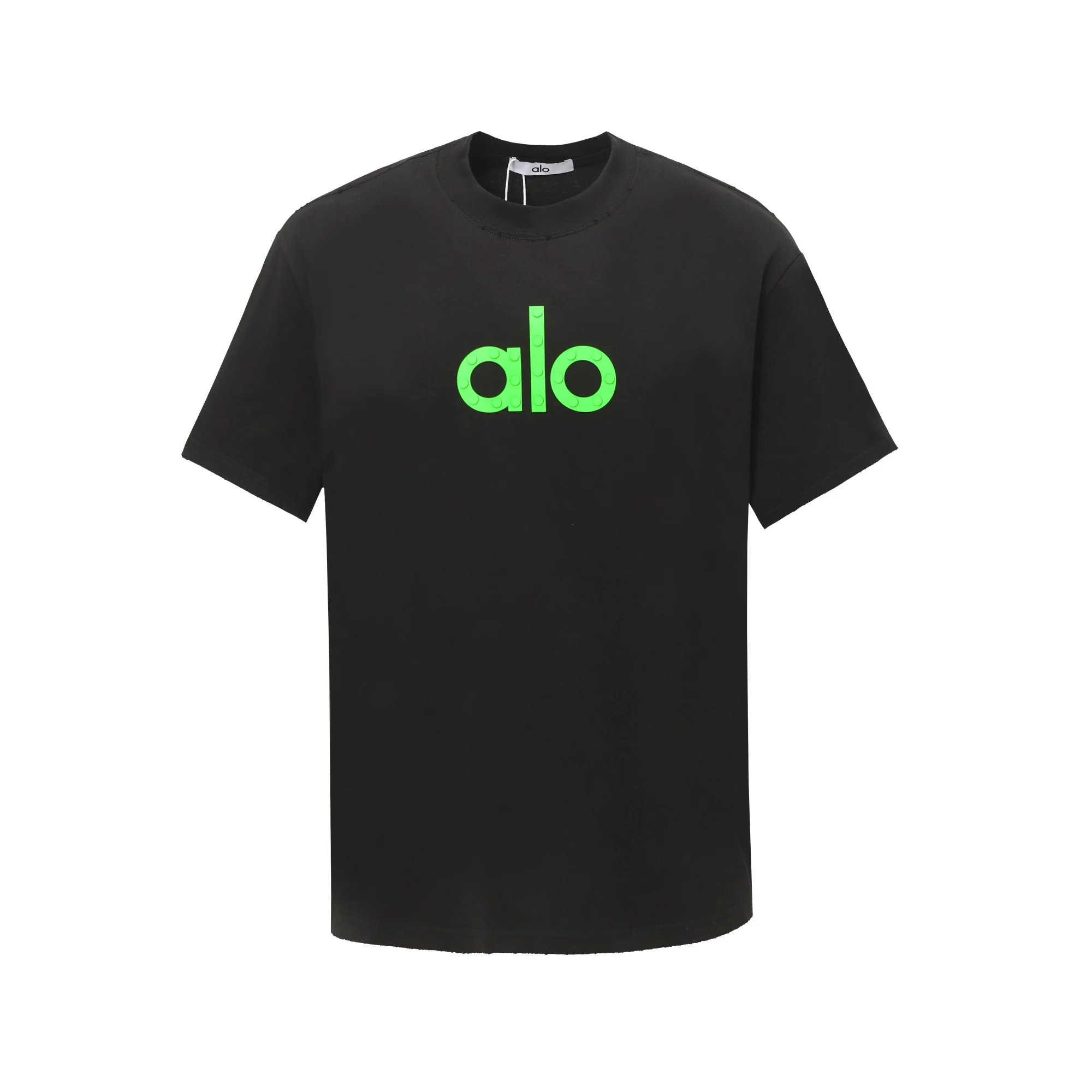 Alo 25ss Black Green 3D Foam Print Unisex Loose fit T-Shirt