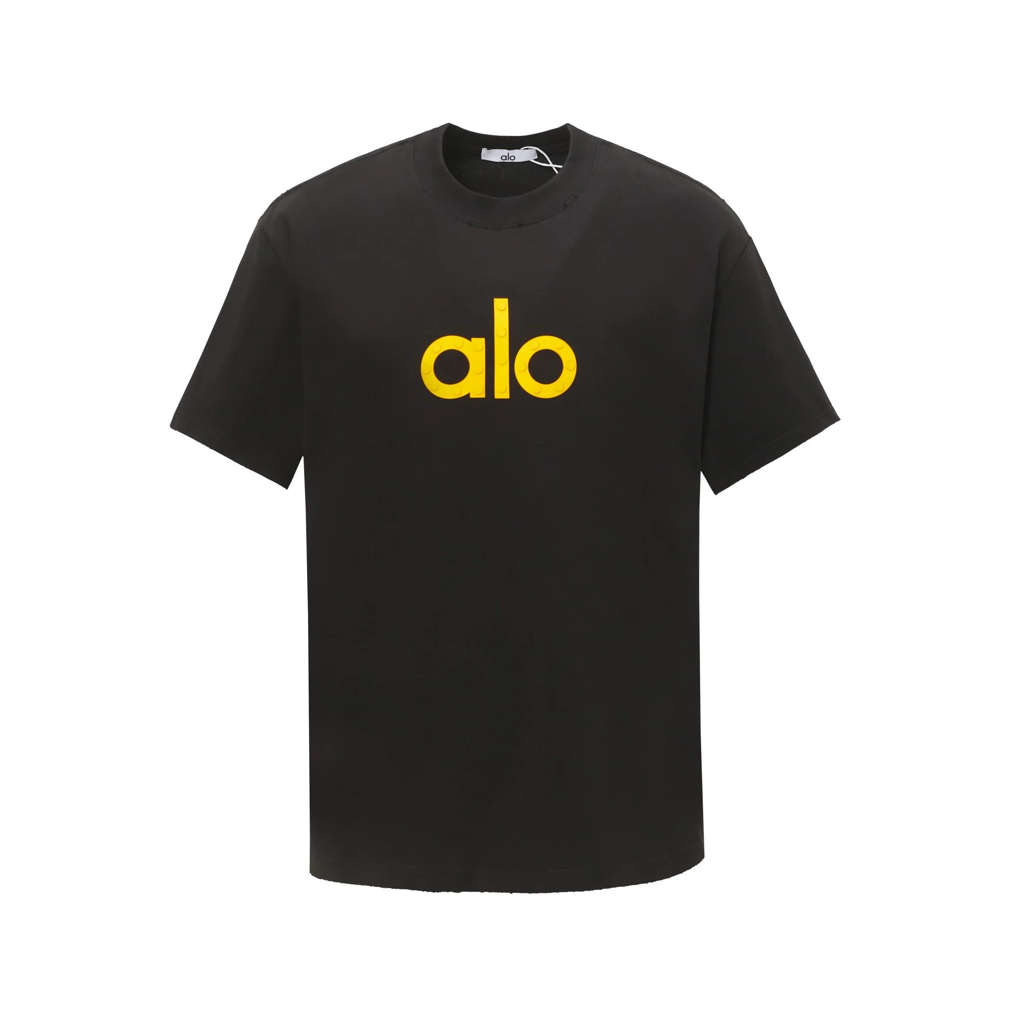 Alo 25ss Loose T-Shirt Black-Yellow 3D Chest Print