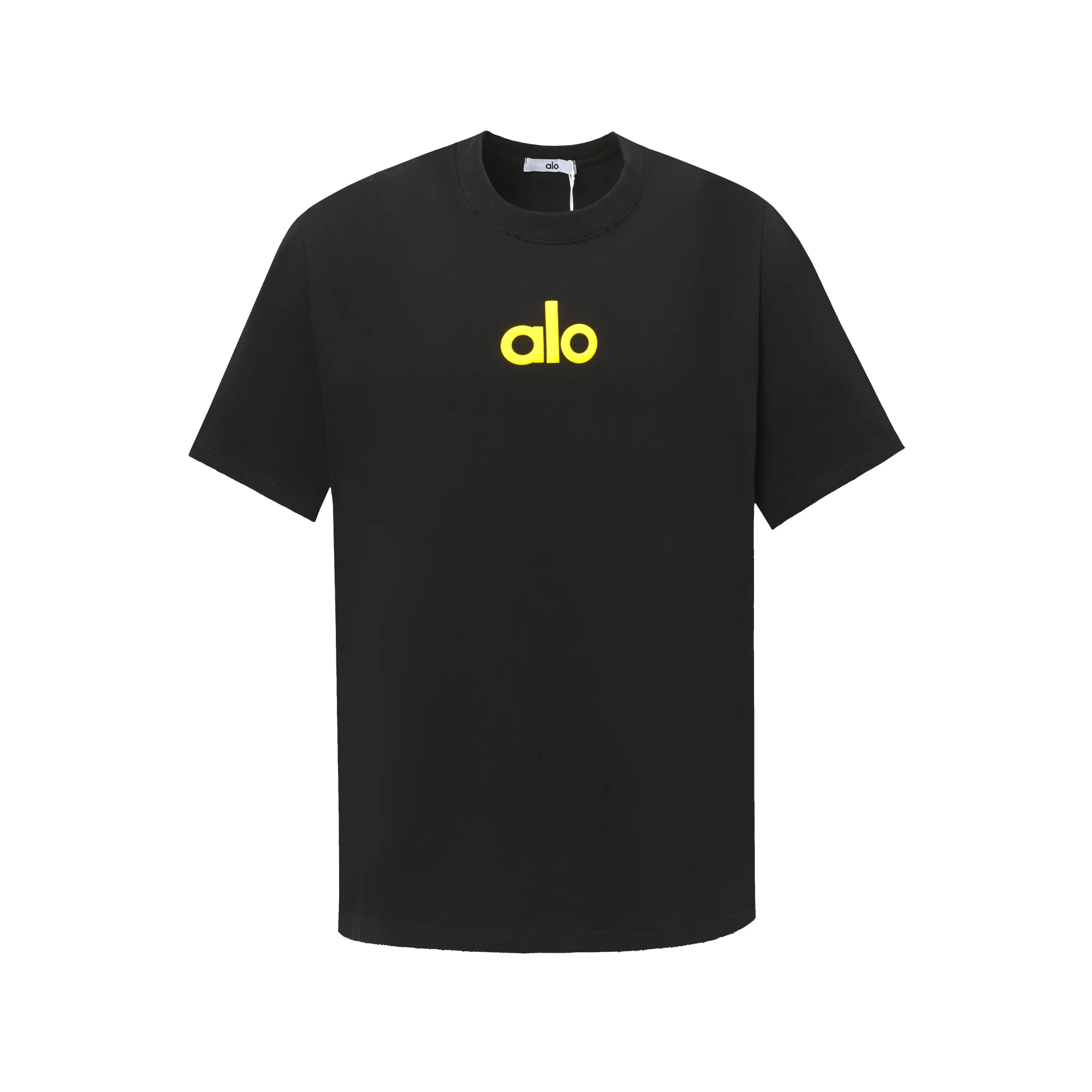 Alo 25ss Black Yellow Chest Foam Print Loose T-Shirt
