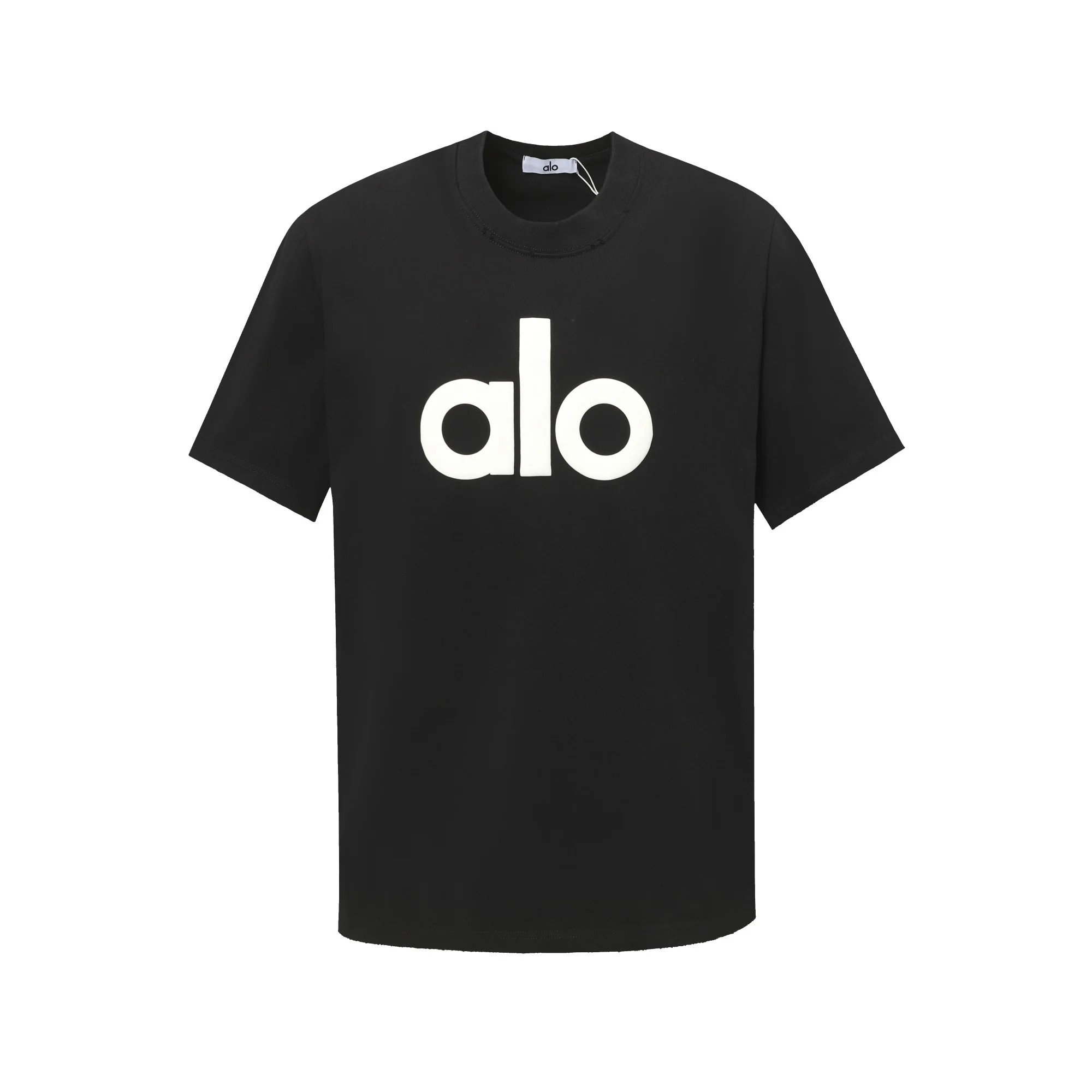 Alo 25ss Unisex 3D Foam Print Loose Cotton T-Shirt (Black)