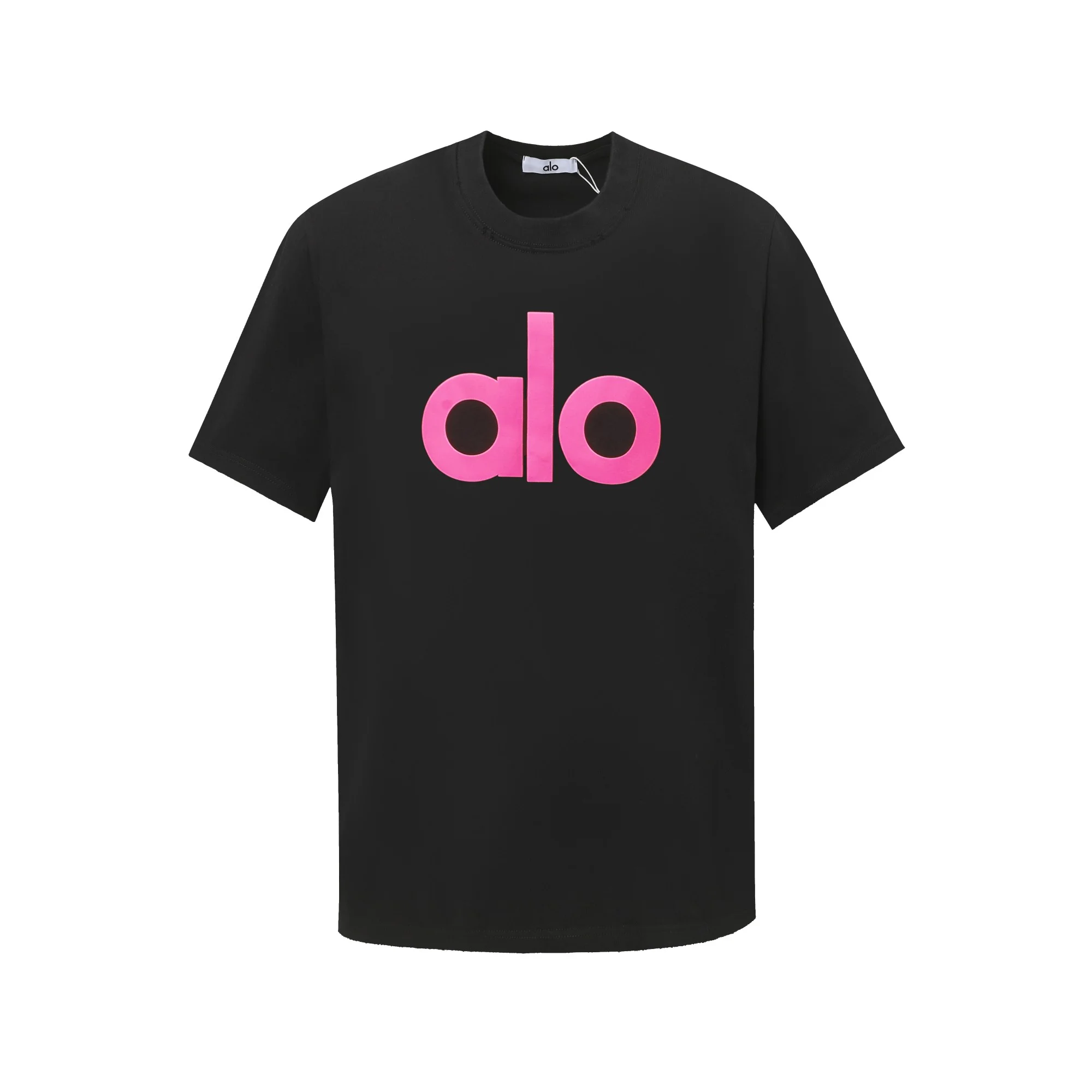 Alo 25ss Unisex Loose T-Shirt 3D Foam Print (Black&Pink)