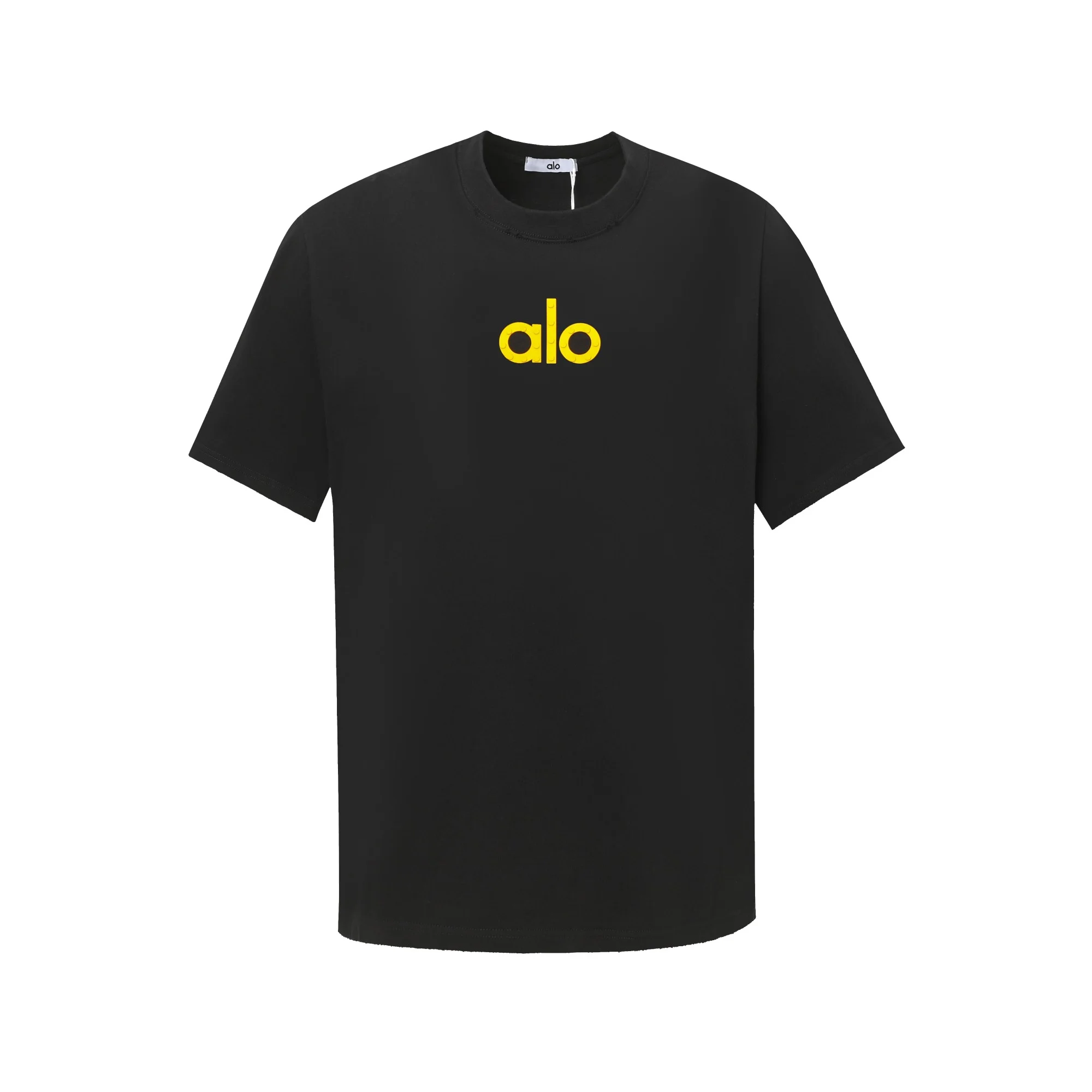Alo 25ss Black Yellow 3D Foam Print Unisex Loose fit T-Shirt