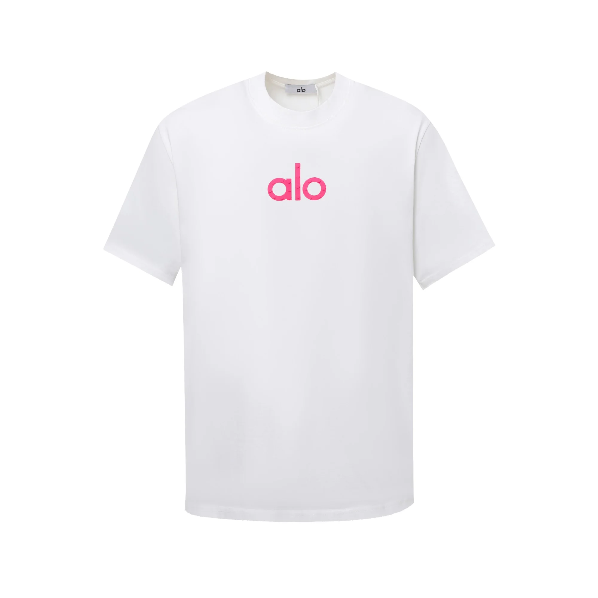 Alo 25ss Unisex Loose T-Shirt White Pink Foam Print