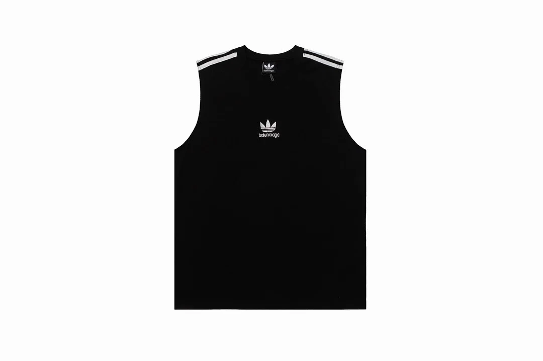 Balenciaga x Adidas Black Sleeveless Logo Embroidered T-Shirt