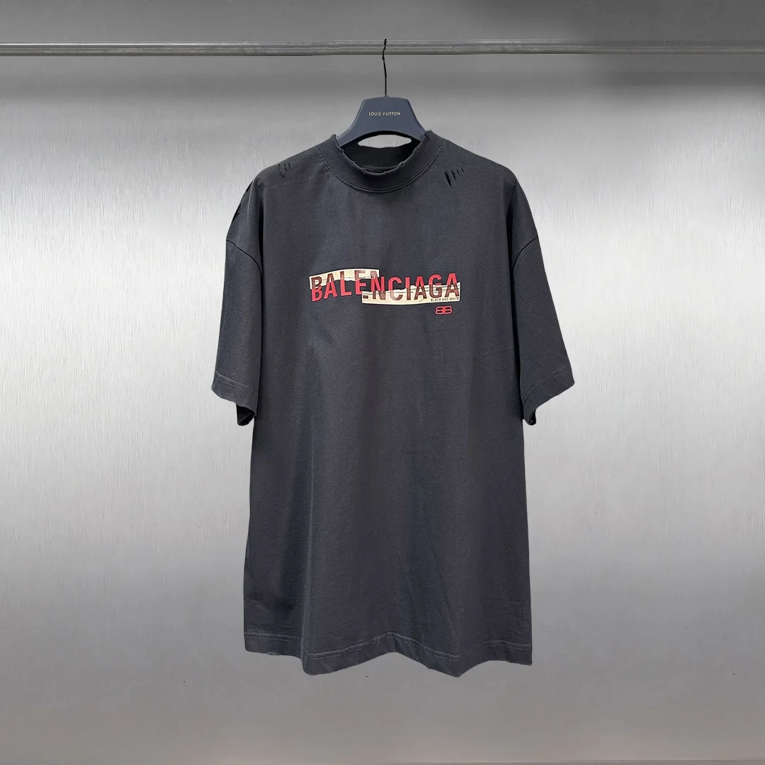 Balenciaga SS25 Art Distressed Navy Relaxed T-Shirt
