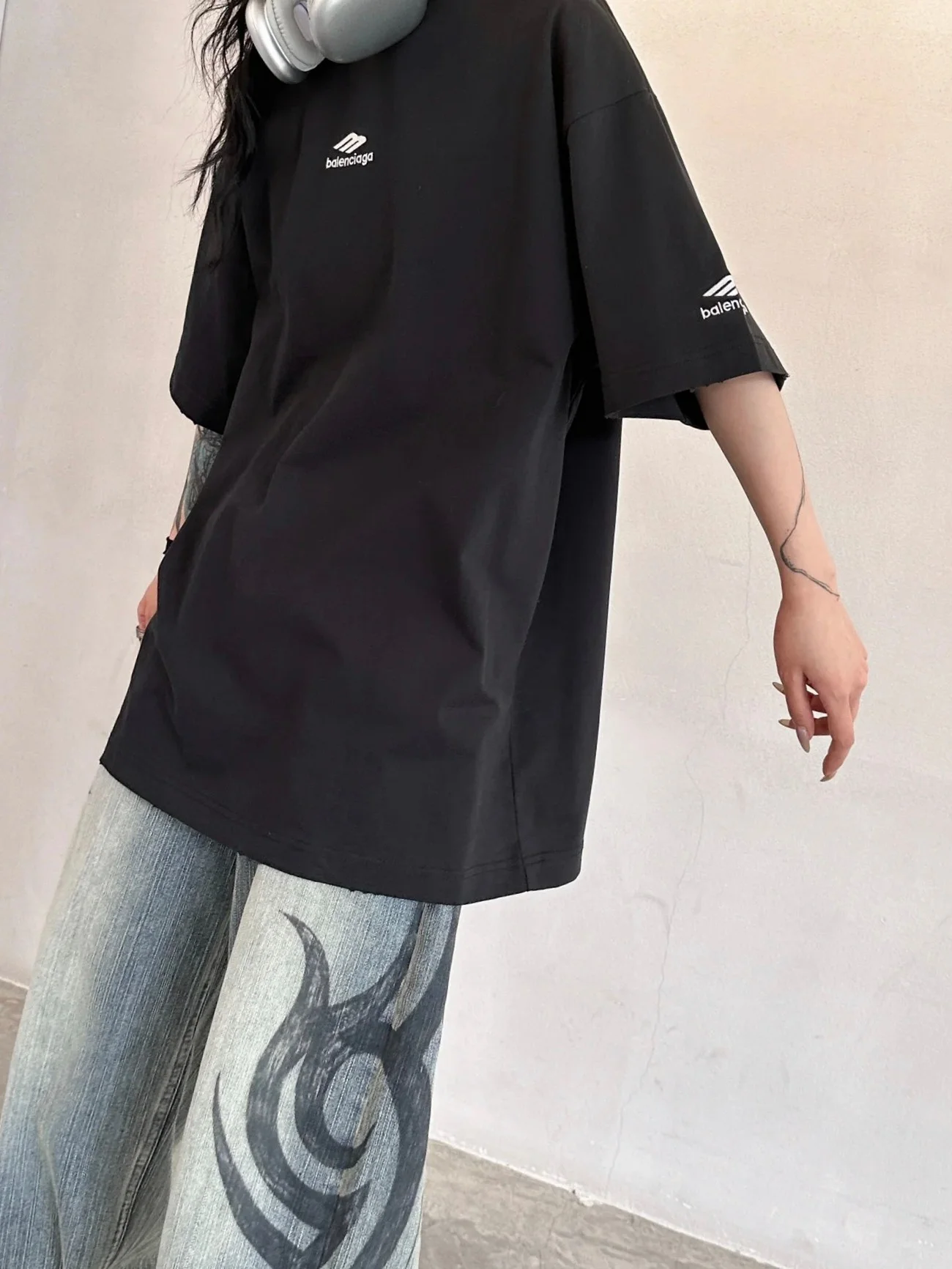 Balenciaga FW24 SKIWEAR Black Logo-Embroidered T-Shirt