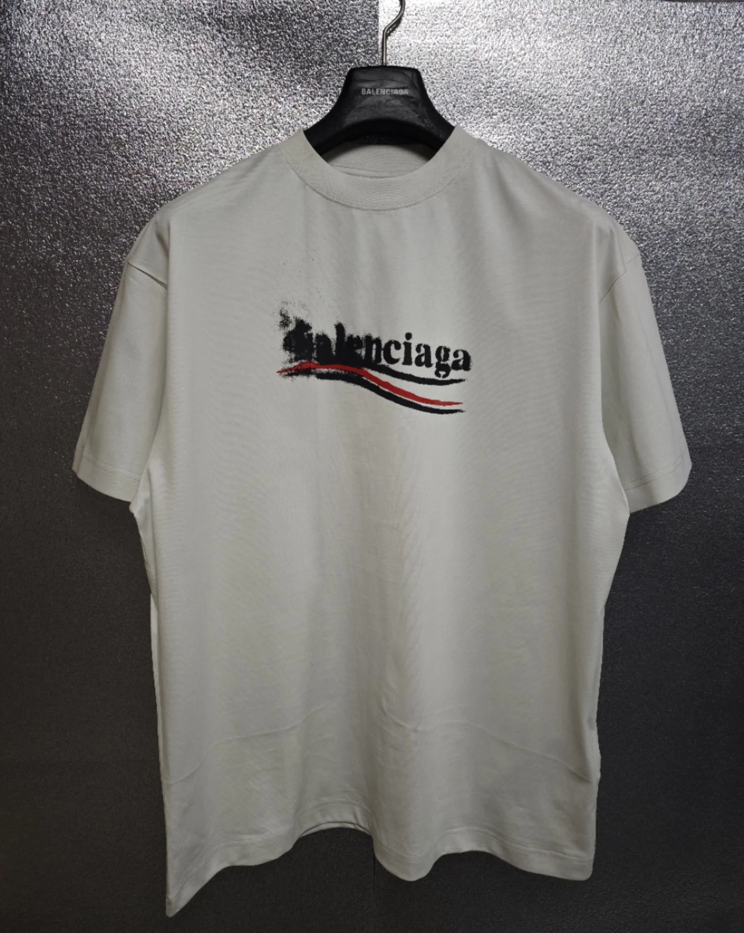 Balenciaga White-Gray Blur-Coke Print Loose T-Shirt