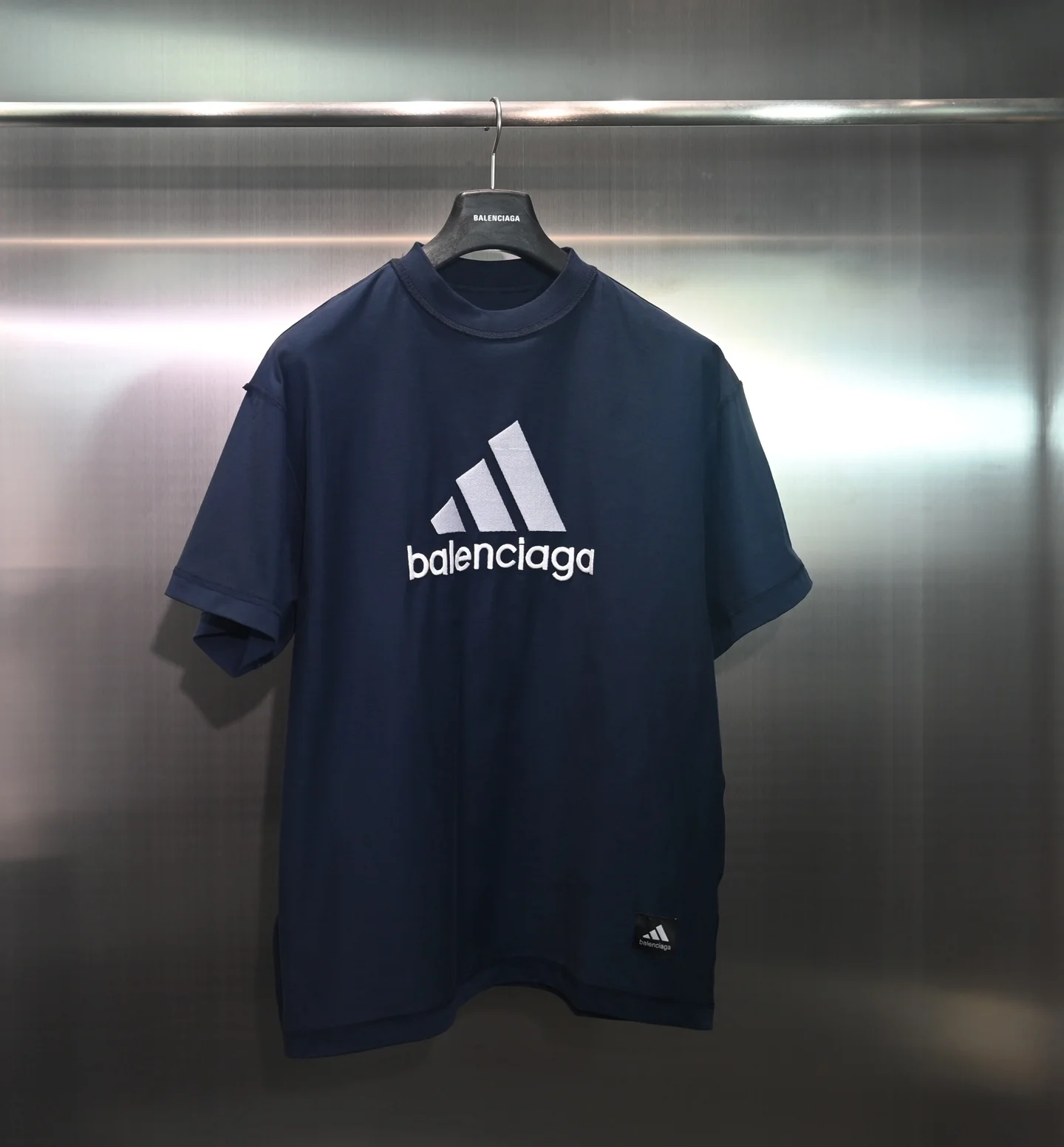 Balenciaga x Adidas Navy Logo Reversible OS T-Shirt