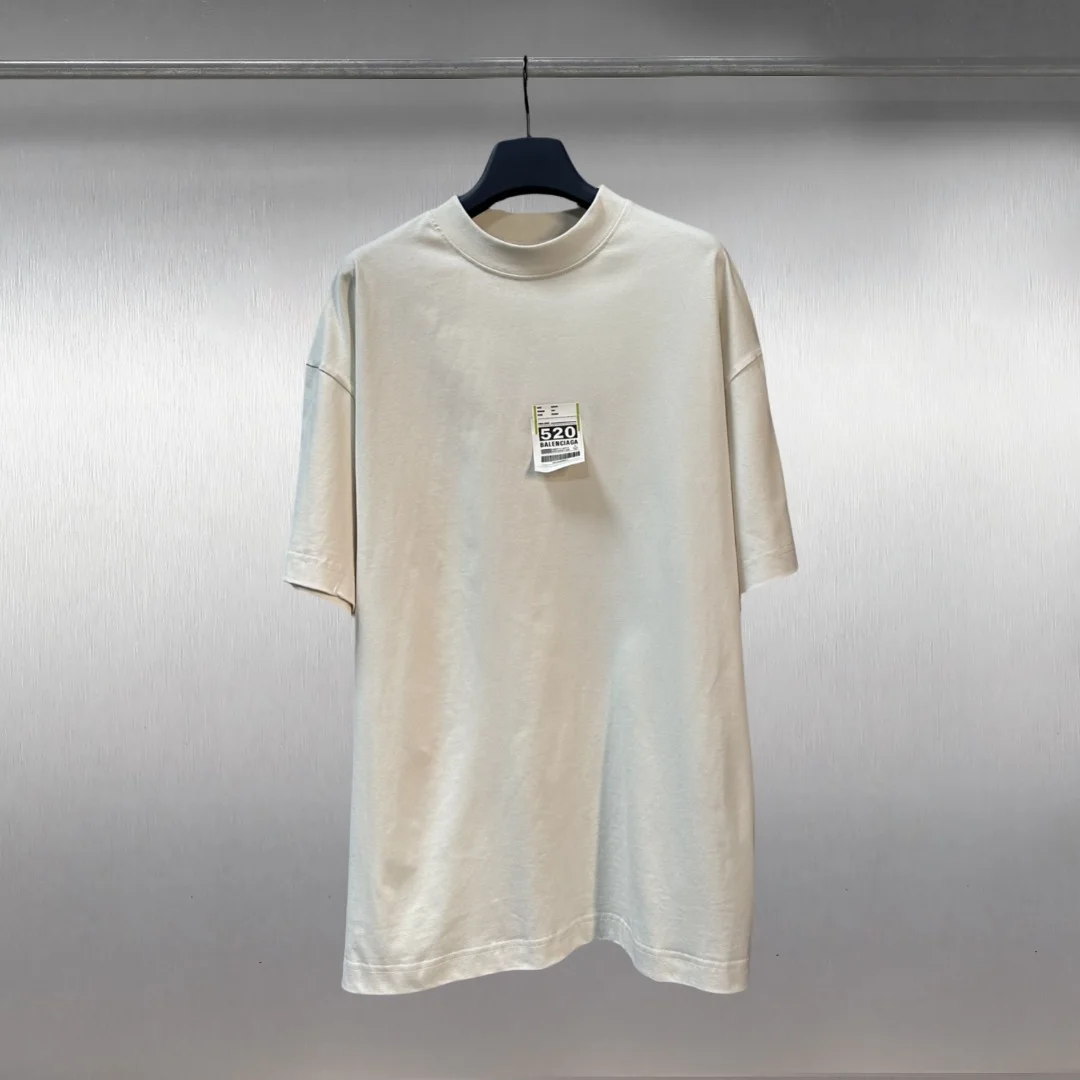 Balenciaga Beige 520 Tag Oversize Mock Neck T-Shirt
