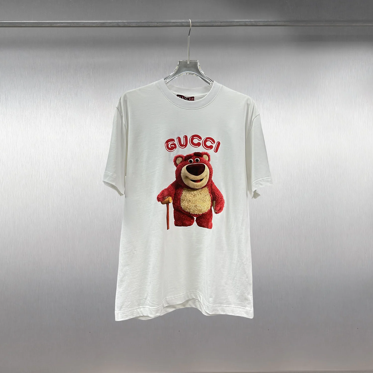 Gucci White T-Shirt with Strawberry Bear Print