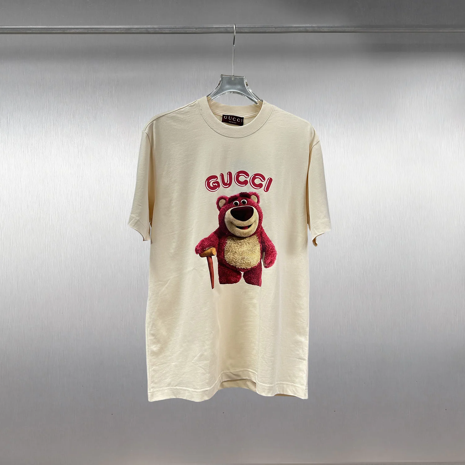 Gucci Beige T-Shirt With Lotso Bear Print High-Quality Fabric
