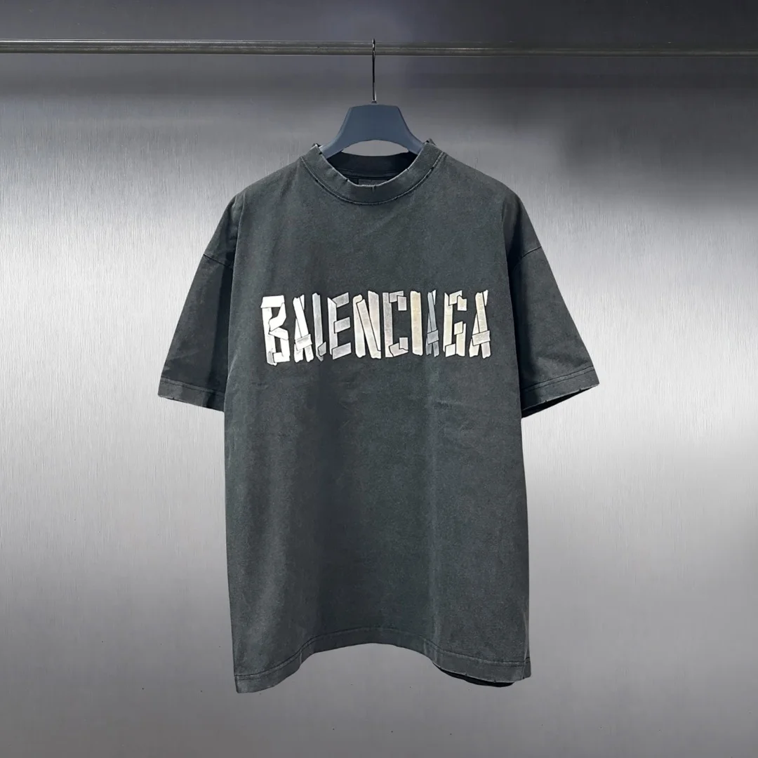 Balenciaga 25SS Washed Black Distressed T-Shirt