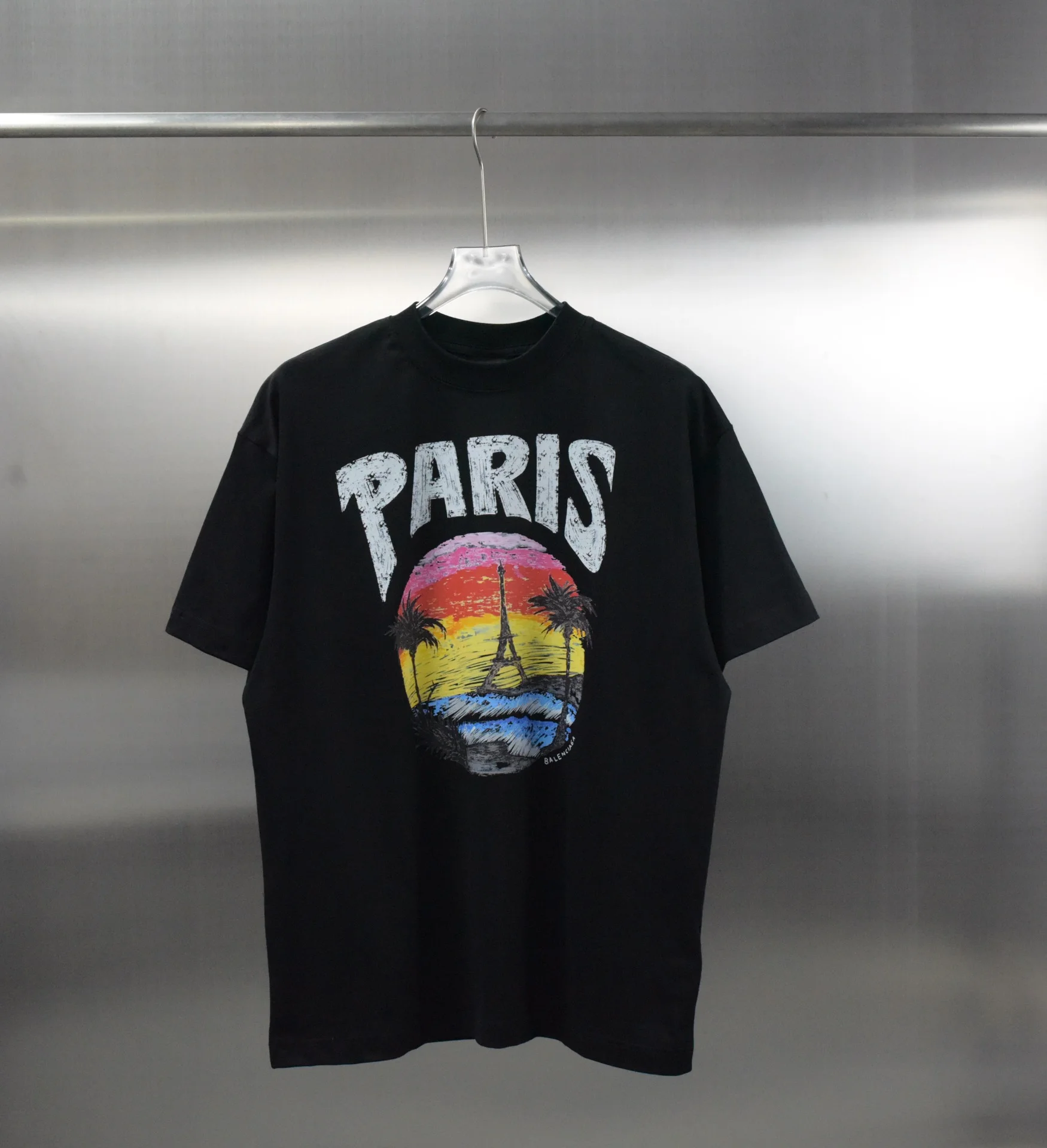 Balenciaga Black Palm Tree Front & Back Print T-Shirt