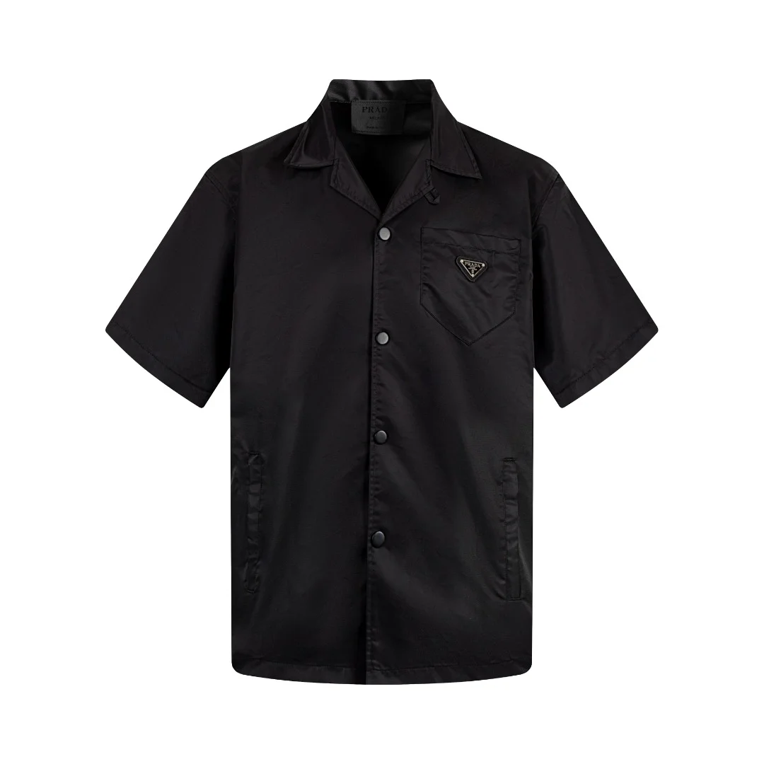 Prada Black Re-Nylon Short-Sleeve Shirt Jacket With Side Pockets
