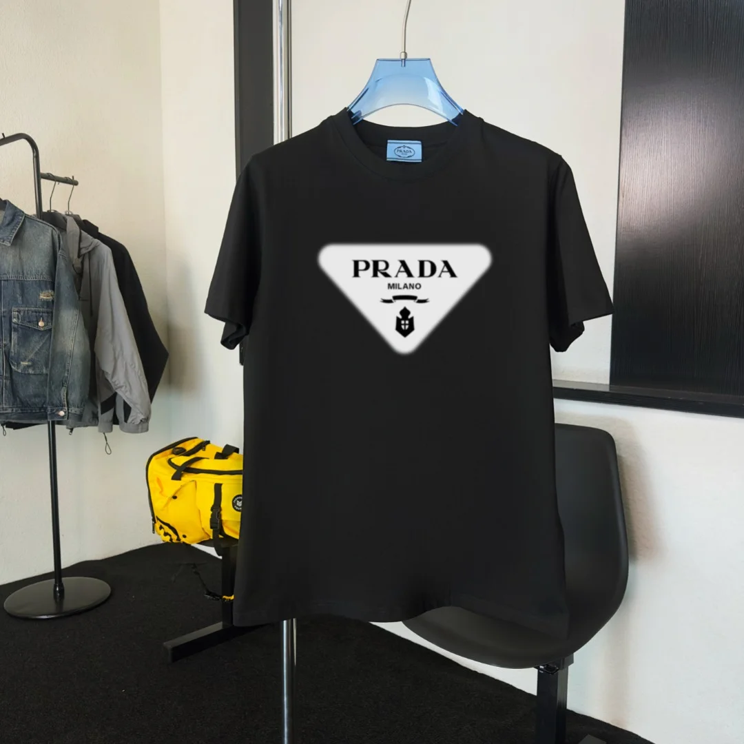 Prada 2025 Black Crew-Neck Short-Sleeve T-Shirt
