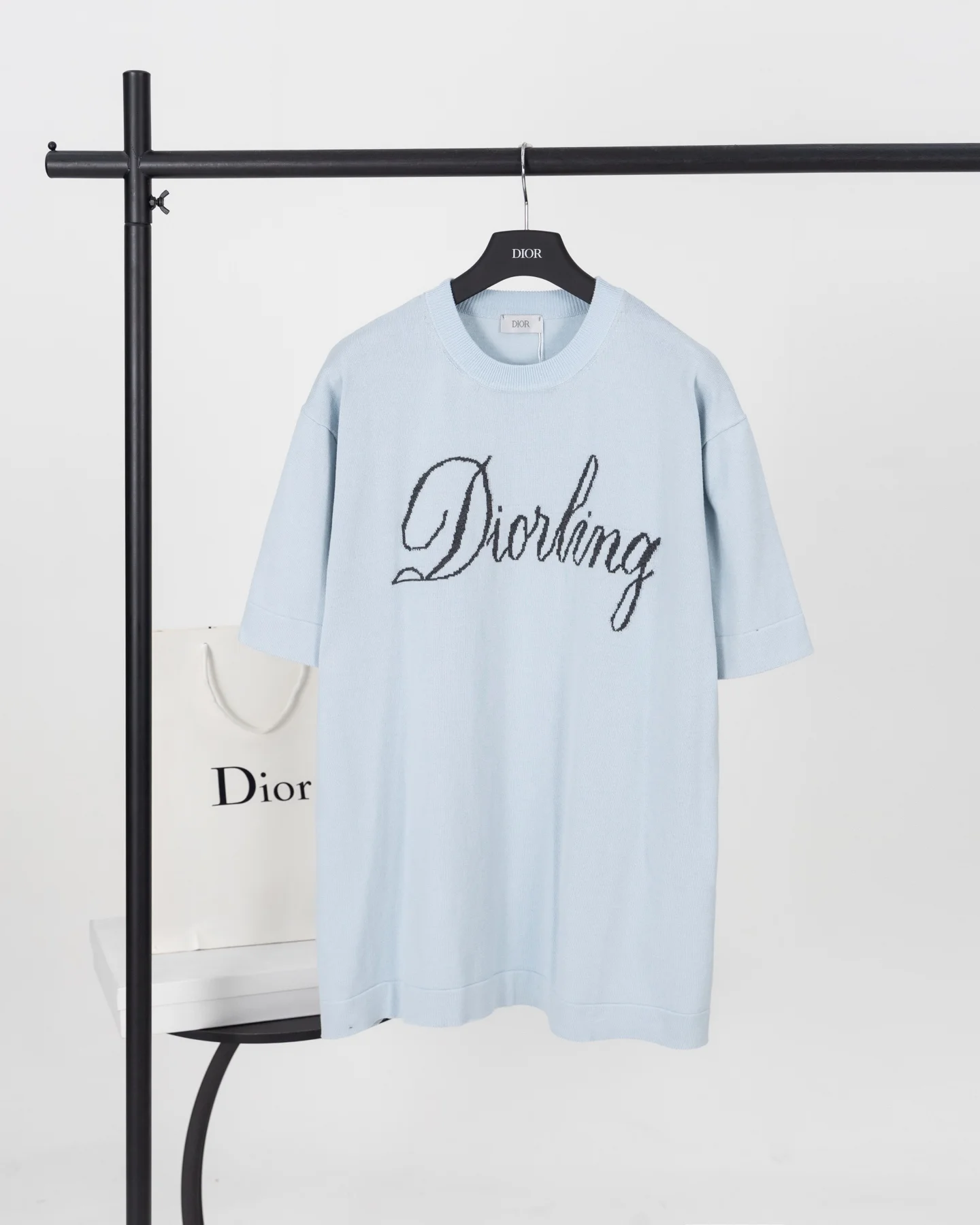 Dior 25ss Blue Knitted T-Shirt With Diorling Intarsia