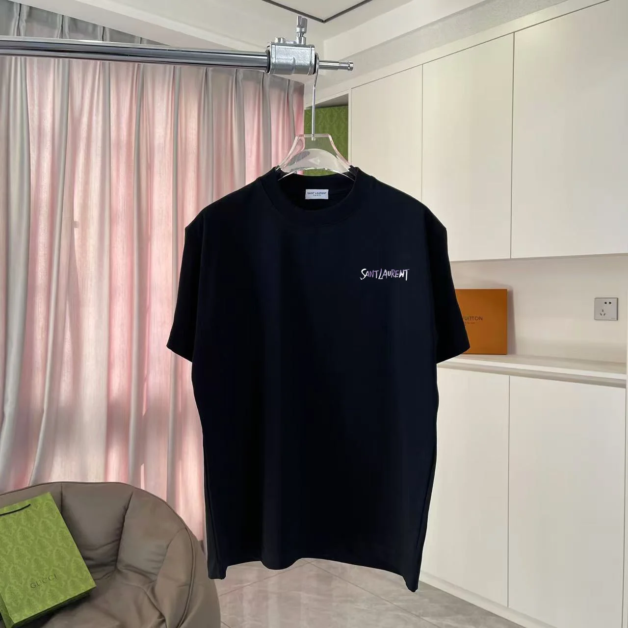 Saint Laurent 2025 Black Logo Print 300g T-Shirt Unisex