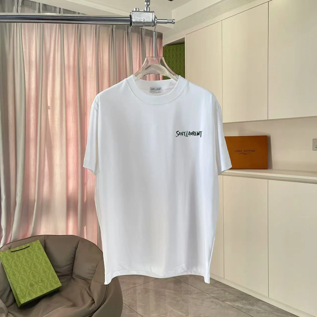 Saint Laurent 2025 Fall White Logo Print 300g Unisex T-Shirt