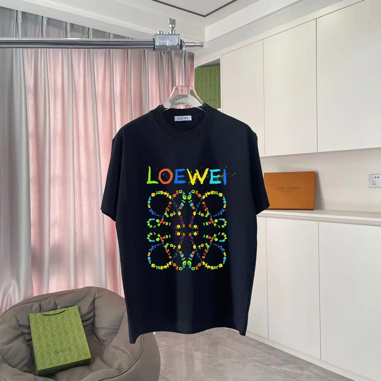 Loewe 2025 New Logo Print 300g Black Unisex T-Shirt