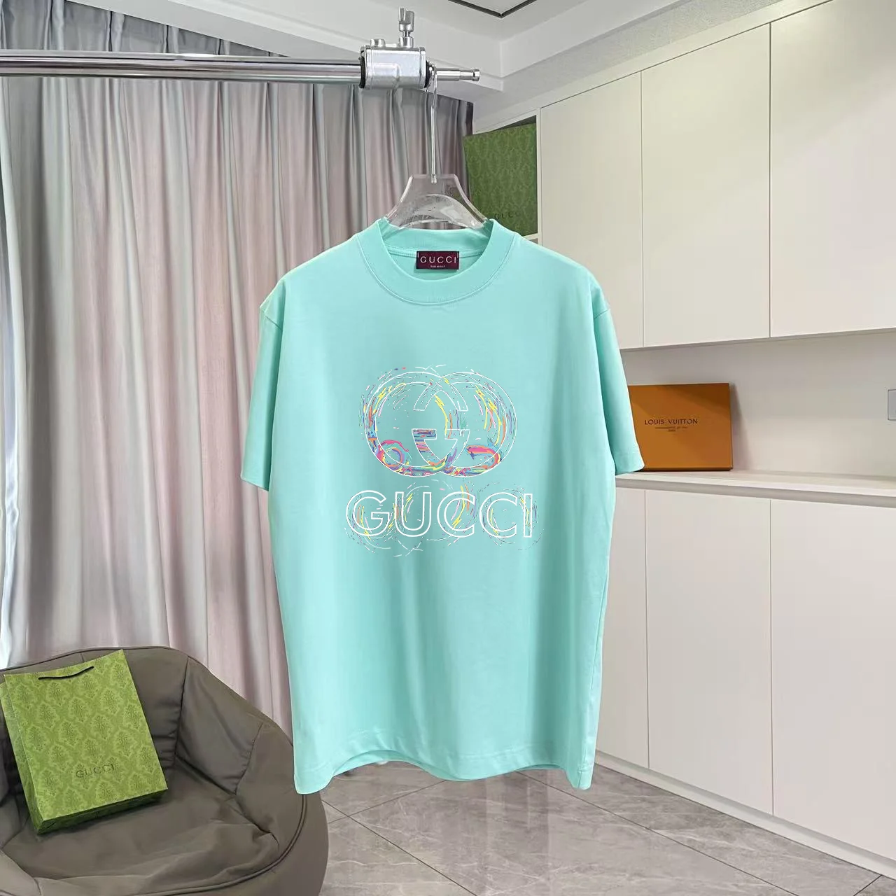 Gucci 2025 Lake Green Logo Unisex 300g T-Shirt