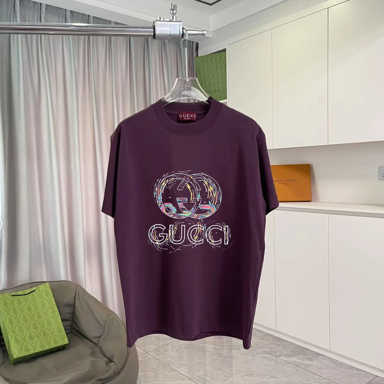 Gucci 2025 Autumn Purple Logo Print Unisex T-Shirt