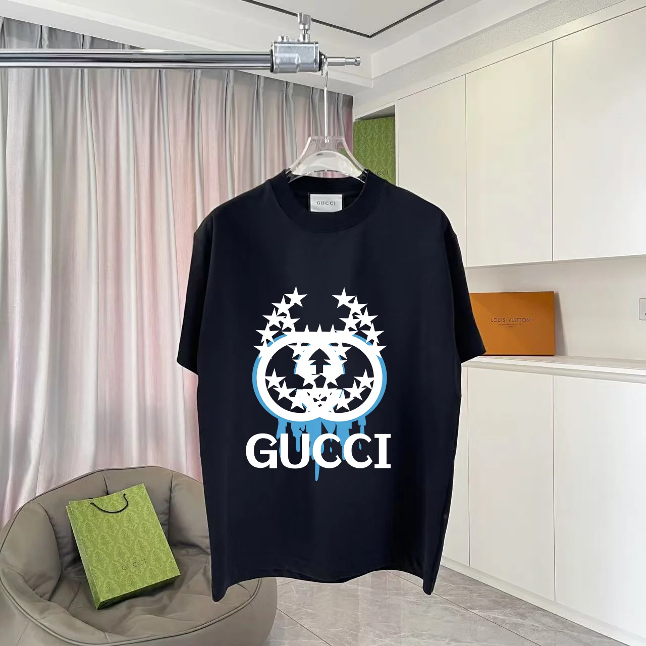 Gucci 2025 Black Logo Print 300g Unisex T-Shirt