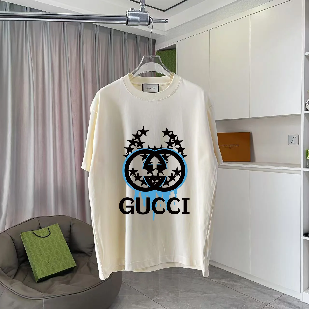 Gucci 2025 Autumn Logo Print 300g T-Shirt Apricot Unisex