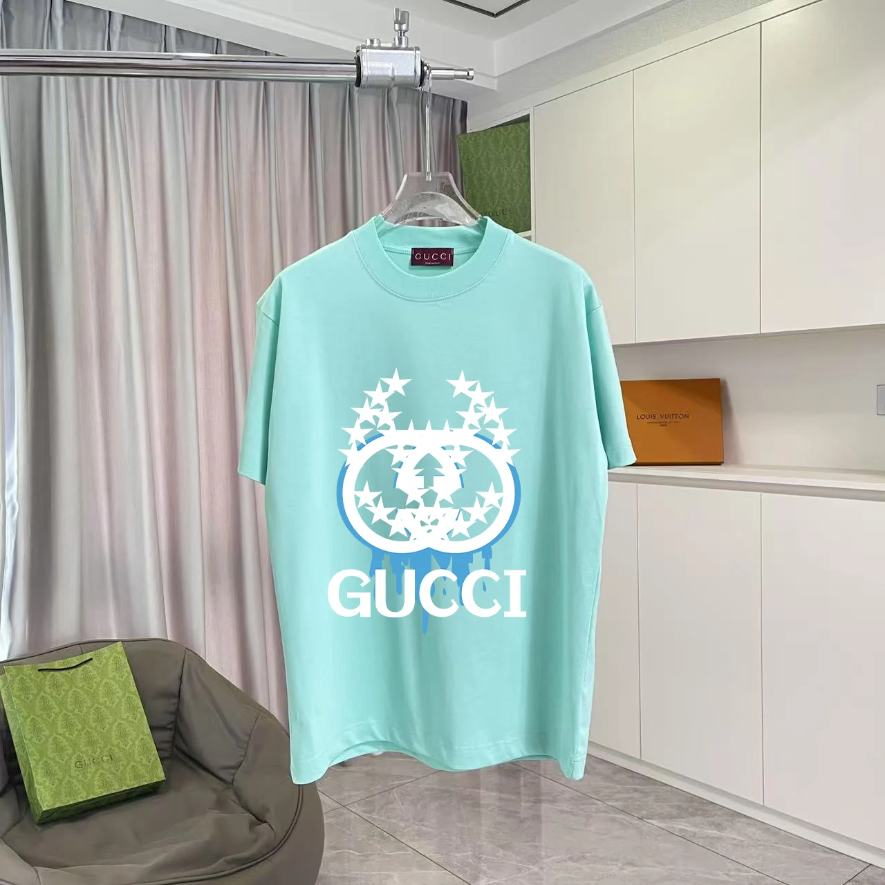 Gucci 2025 Lake Green Logo 300g Unisex SS T-Shirt