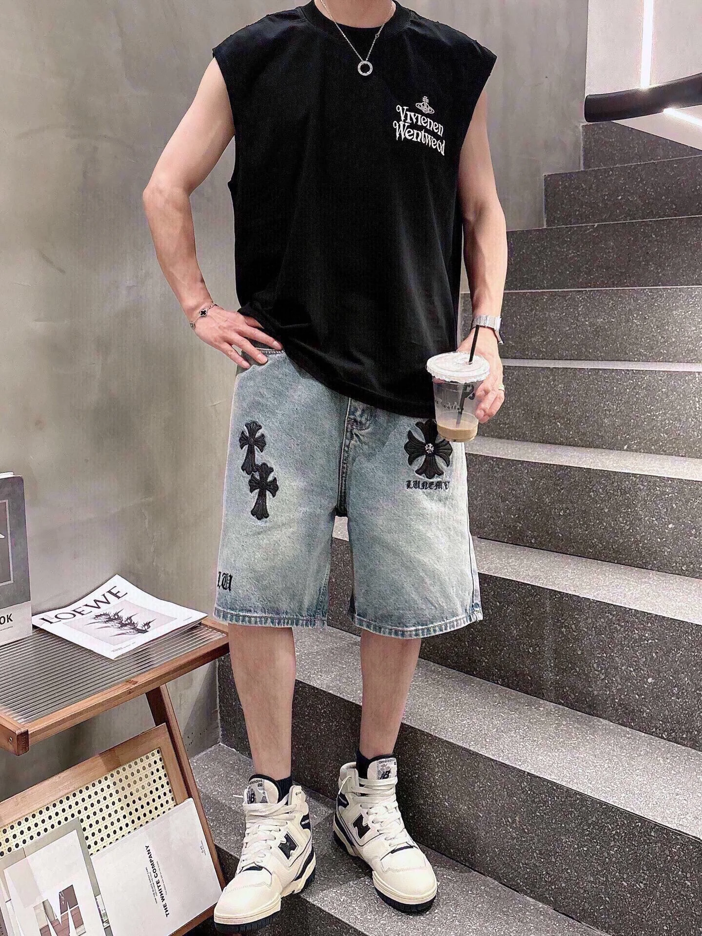 Vivienne Westwood Black 3D Patch Embroidery Sleeveless T-Shirt
