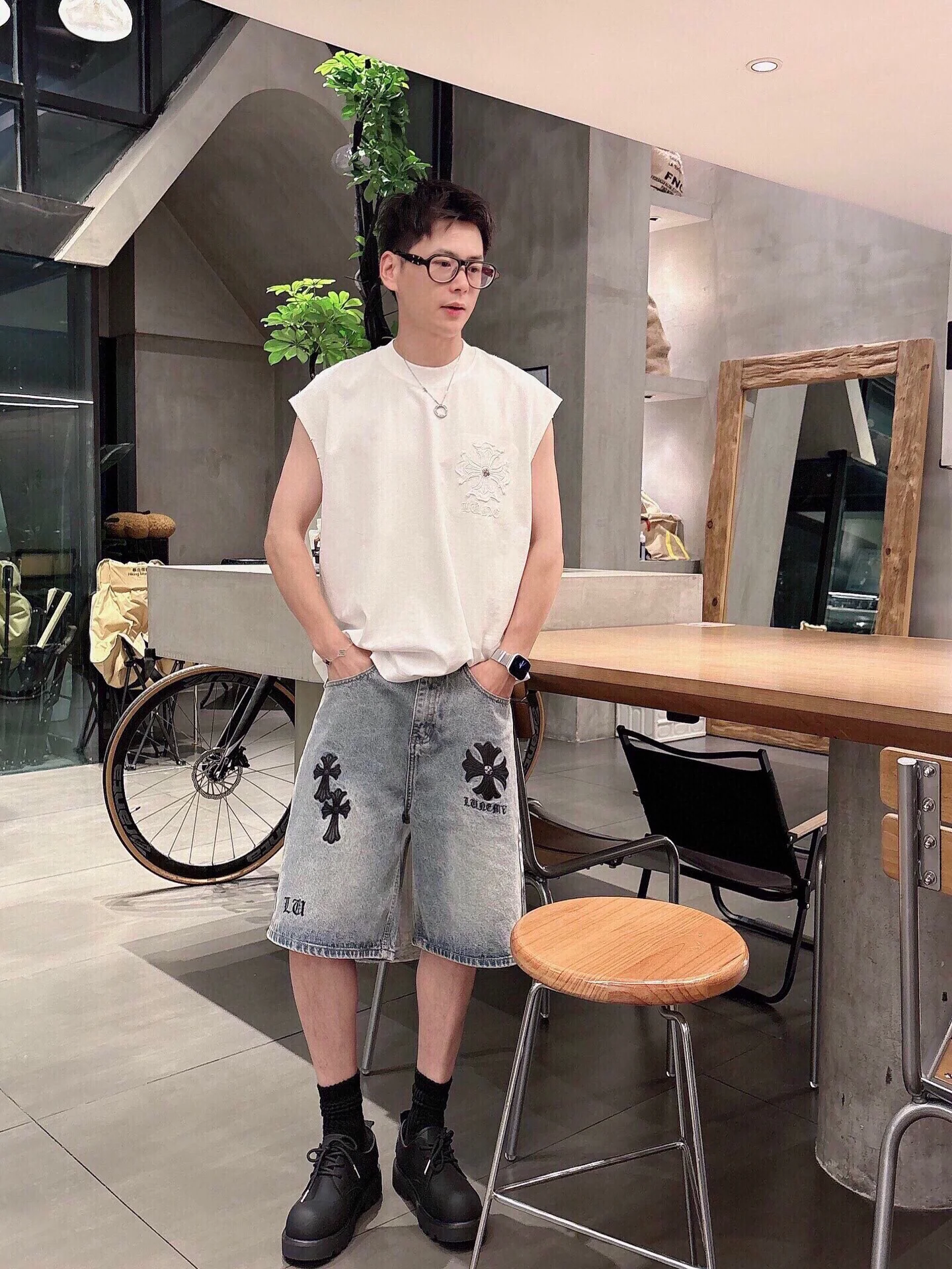 Chrome Hearts White Sleeveless T, Cross Embroidery, Cotton