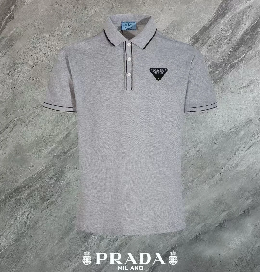 Prada 2024 Summer Gray Polo (3D Logo, Breathable)