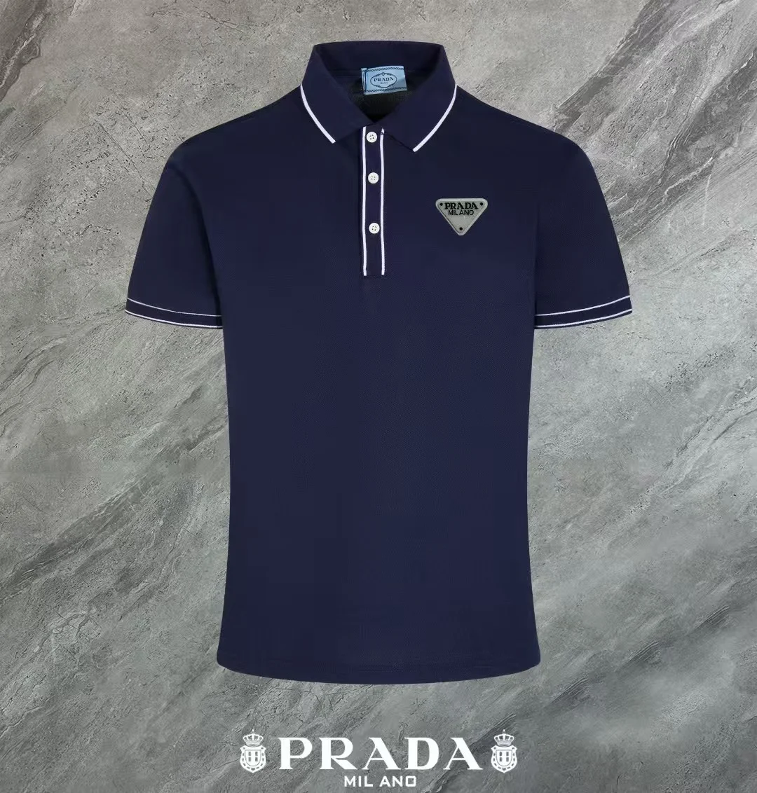 Prada 2024 Summer Polo,Navy,3D Logo,Breathable